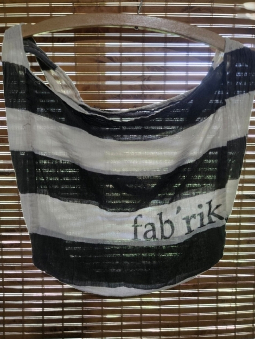 fab'rik Black and White Striped Tote with Logo